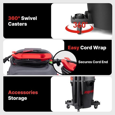 Shop-Vac مكنسة كهربائية فائقة الهدوء للمتجر الرطب والجاف، 4.5 حصان، مكنسة كهربائية رطبة/جافة قوية مع ملحقات، خرطوم 1-7/8 بوصة × 7 قدم، سلك 15 قدم، مثالي لموقع العمل، المرآب، ورشة العمل والمنزل، 5430541 in Saudi Arabia