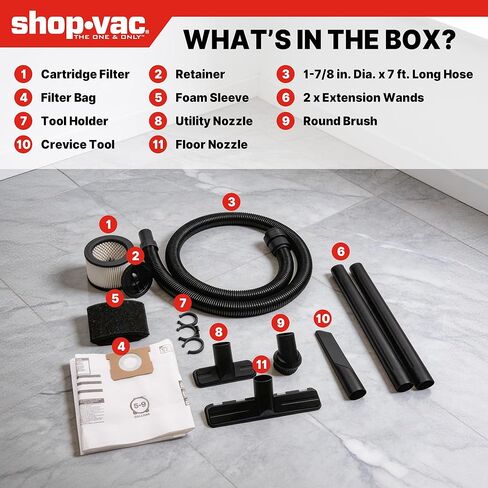 Shop-Vac مكنسة كهربائية فائقة الهدوء للمتجر الرطب والجاف، 4.5 حصان، مكنسة كهربائية رطبة/جافة قوية مع ملحقات، خرطوم 1-7/8 بوصة × 7 قدم، سلك 15 قدم، مثالي لموقع العمل، المرآب، ورشة العمل والمنزل، 5430541 in Saudi Arabia