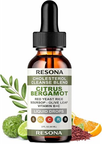 RESONA Red Yeast Rice Drops - High Absorption Cholesterol Support Blend with Citrus Bergamot, Olive Leaf & Soursop - Natural, Non-GMO, Vegan - 2 fl oz (1) in Saudi Arabia