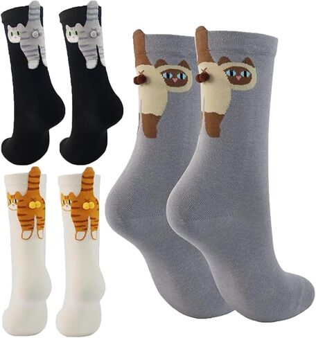 Cute Cat Socks with Balls, Women's 3D Novelty Funny Animal Cat Cotton Crew Socks for Women Cats Lovers Gift in Saudi Arabia