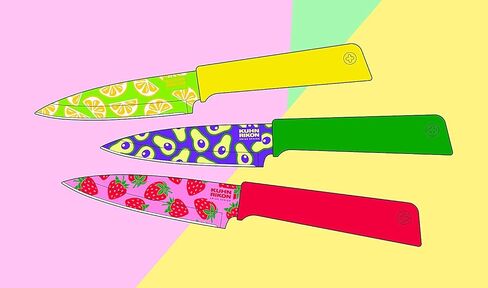 Kuhn Rikon Colori+ سكين تقشير مستقيم غير لاصق مع غمد أمان، شفرة 4 بوصة/10.16 سم، حمضيات فاكهة غير تقليدية in Kuwait