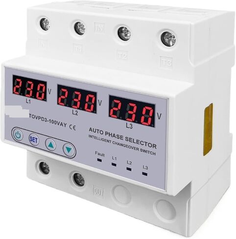 100A 3 Phase 3P+N Din Rail Phase Selector Voltmeter with Adjustable Over and Under Voltage Protection Monitor Relays Protector in Saudi Arabia
