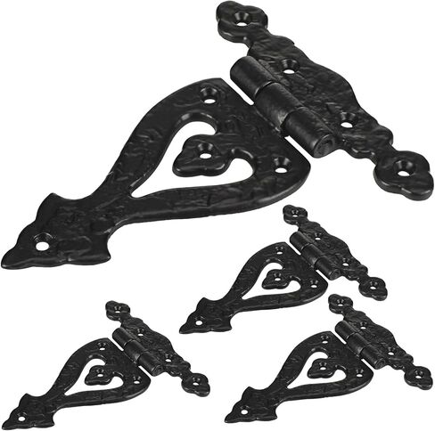 Antique Wrought Iron Vintage Heavy Duty T Hinges 5.3'' Black Powder Coated Wrought Iron Flush Mount Hinge with Hardware for Barn Door Cabinet Wardrobe Shed Window Wooden Box Chest(4 Pack) in Saudi Arabia