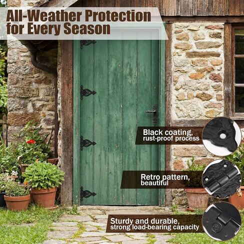 Antique Wrought Iron Vintage Heavy Duty T Hinges 5.3'' Black Powder Coated Wrought Iron Flush Mount Hinge with Hardware for Barn Door Cabinet Wardrobe Shed Window Wooden Box Chest(4 Pack) in Saudi Arabia