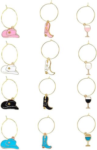 Wine Glass Charms with Boot Hat Glass Pendant, Wine Charms for Stem Glasses, Cowboy Drink Markers, Cowgirl Party Favors, Texas Decorations in Saudi Arabia