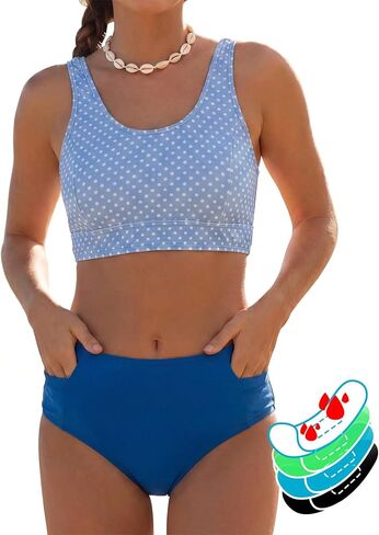 Teen Girls Period Swimwear Two Pieces Bikini Set Leakproof Bottom with Pocket in Saudi Arabia