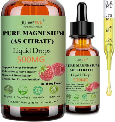 Pure Magnesium Citrate 500mg Liquid Drops, High Absorption Chelated Calm Magnesium for Sleep Relaxation Muscle Bone Nerve & Brain Health, Gentle on Stomach, Non GMO, Vegan for Women Men & Kids in Saudi Arabia