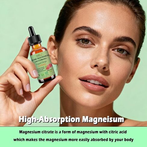 Pure Magnesium Citrate 500mg Liquid Drops, High Absorption Chelated Calm Magnesium for Sleep Relaxation Muscle Bone Nerve & Brain Health, Gentle on Stomach, Non GMO, Vegan for Women Men & Kids in Saudi Arabia