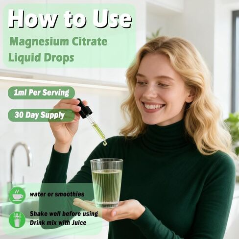 Pure Magnesium Citrate 500mg Liquid Drops, High Absorption Chelated Calm Magnesium for Sleep Relaxation Muscle Bone Nerve & Brain Health, Gentle on Stomach, Non GMO, Vegan for Women Men & Kids in Saudi Arabia