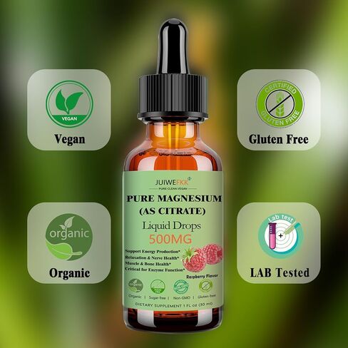 Pure Magnesium Citrate 500mg Liquid Drops, High Absorption Chelated Calm Magnesium for Sleep Relaxation Muscle Bone Nerve & Brain Health, Gentle on Stomach, Non GMO, Vegan for Women Men & Kids in Saudi Arabia