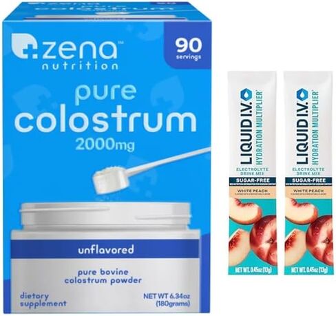 Ze_Na Pure Colostrum 2000mg – Unflavored Bovine Colostrum Powder – Dietary Supplement for Immune and Gut Health (6.34 oz, 90 Servings) – Bonus 2 Sugar Free White Peach Hydration Sticks in Saudi Arabia