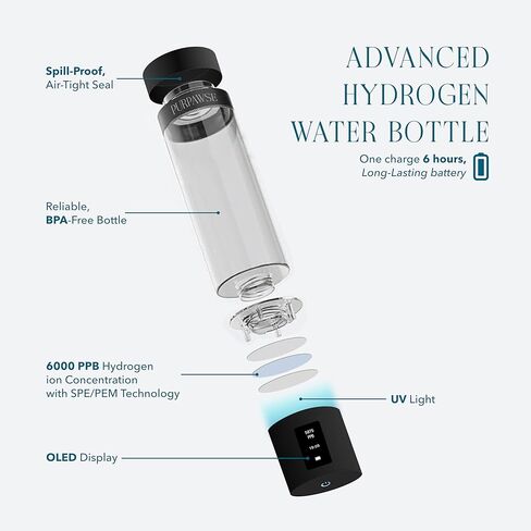 Portable Hydrogen Water Bottle Generator, Up to 6000 PPB with SPE/PEM Technology Hydration Hydrogenated Water Bottle, Athletic, Rechargeable H2 Generator, Long Lasting Battery in Saudi Arabia