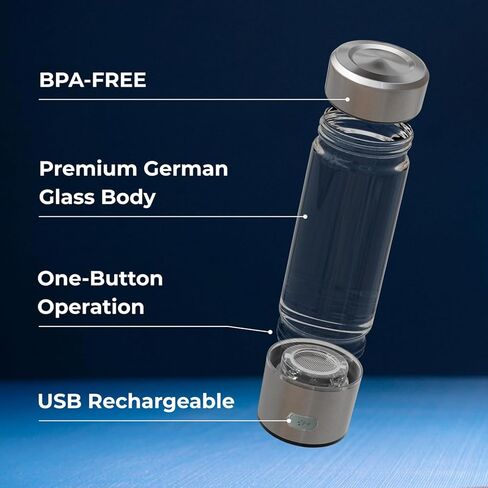 HydroForge Hydrogen Water Bottle Generator — xxoZ German Glass Molecular Hydrogen Bottle with SPE PEM Technology | Hydrogen-Rich Water in 3 Minutes | USB Rechargeable Portable, Gym, Office & Travel in Saudi Arabia