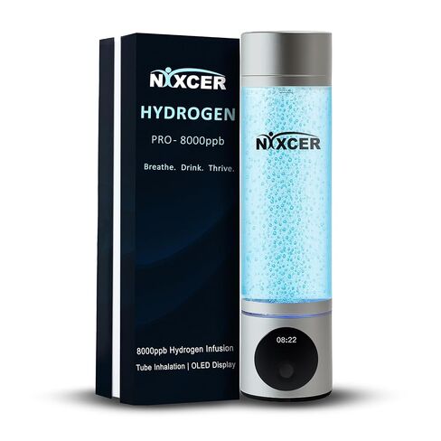 Hydrogen Pro Water Bottle – 8000PPB H2, SPE/PEM, OLED Display, Dual Mode (5/10 Min), USB-C Rechargeable – Portable Hydrogen Generator for Wellness, Recovery, Gym & Gift (Silver) in Saudi Arabia