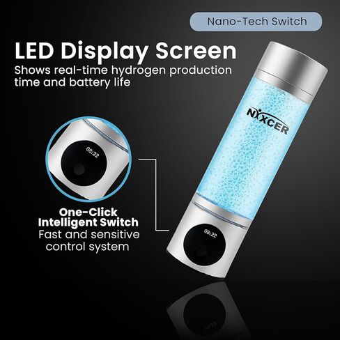 Hydrogen Pro Water Bottle – 8000PPB H2, SPE/PEM, OLED Display, Dual Mode (5/10 Min), USB-C Rechargeable – Portable Hydrogen Generator for Wellness, Recovery, Gym & Gift (Silver) in Saudi Arabia