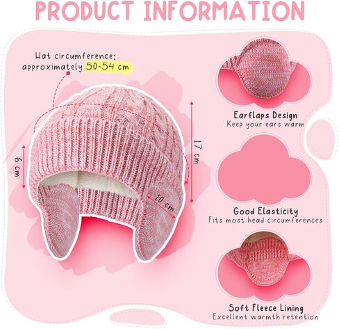 3 Pack Hats with Earflaps for Kids, Knitted Beanie Fleece Lined Winter Hat for 3-8 Girls Boys in Saudi Arabia