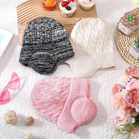 3 Pack Hats with Earflaps for Kids, Knitted Beanie Fleece Lined Winter Hat for 3-8 Girls Boys in Saudi Arabia