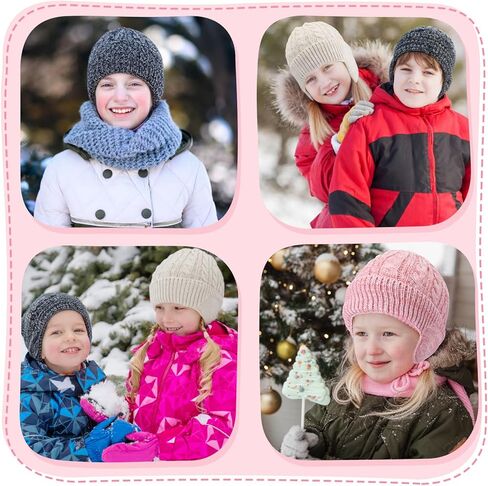 3 Pack Hats with Earflaps for Kids, Knitted Beanie Fleece Lined Winter Hat for 3-8 Girls Boys in Saudi Arabia