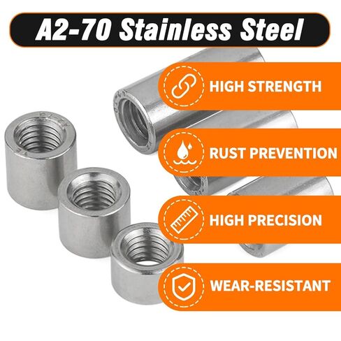 30 Pcs Round Coupling Nut, M5 x 0.8 Connecting Nuts 20mm/0.79" Length 304 Stainless Steel Threaded Round Connector Nuts, M5 x 8 x 20mm in Saudi Arabia