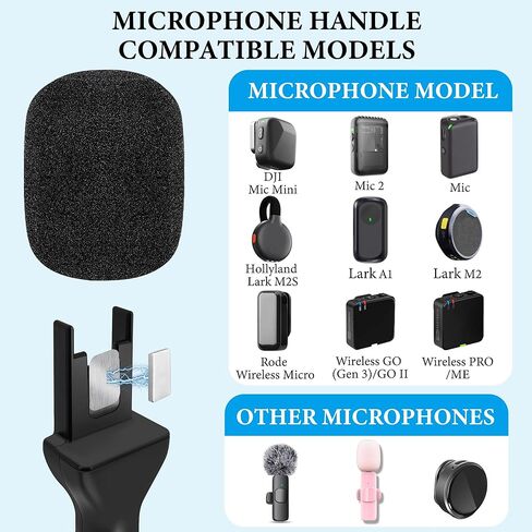 Geekria for Creators MicHandle for DJI Mic3, Microphone Holder Compatible with Hollyland Lark M2S, Rode Wireless GO Lavalier Mic, Magnetic MicStand with 3 Pop Filter for Vlogging, Reports in Saudi Arabia