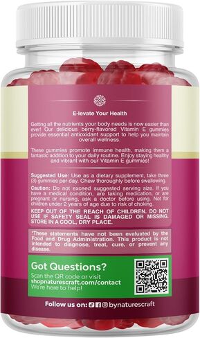 Natures Craft Vitamin E Gummies for Skin Care - High-Potency Vitamin E 400 IU Skin Supplement - Delicious & Easy-to-Take Supplement Promote Health Immune Support & Cellular Protection (1 Month) in Saudi Arabia