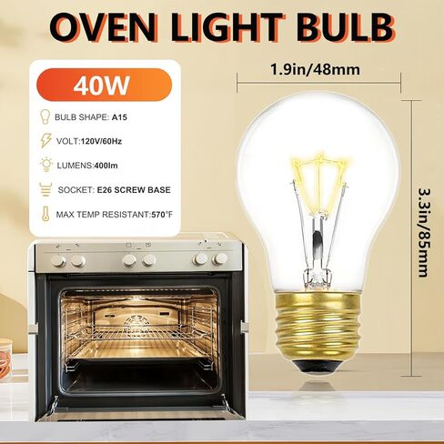 Appliance Oven Light Bulbs 40 Watt- High Temperature 300 Degree Resistant -A15 E26 Medium Base 120V, Dimmable, Warm White,4Pack in Saudi Arabia