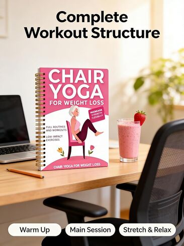 30-Day Chair Yoga Guide Book for Beginners, 60 Workouts for Weight Loss & Flexibility, Spiral Bound Senior Exercise Book(Pink) in Saudi Arabia