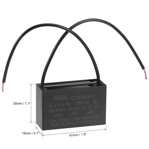 uxcell Ceiling Fan Capacitor CBB61 6uF 250V AC 2 Wires Metallized Polypropylene Film Capacitor 47x29x18mm for Electric Fan Pump Motor Generator 2Pcs in Saudi Arabia