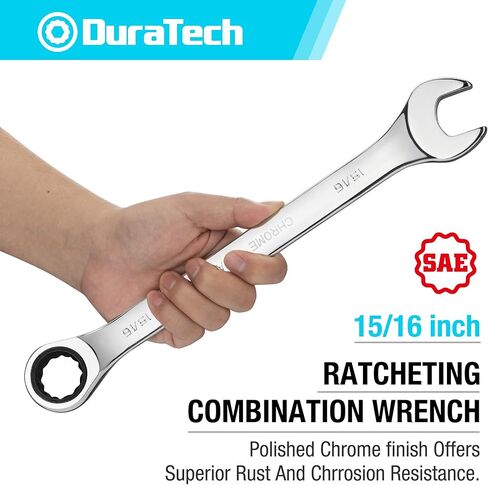 مفتاح ربط بسقاطة 15/16 بوصة من DURATECH، SAE، 72 سنًا، 12 نقطة، CR-V مصنوع من طلاء مرآة in Saudi Arabia