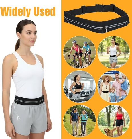 Slim Running Belt with 2 Pockets for women & Men,Runners Fanny Pack Phone Holder,Reflective Fanny Pack,Running Gear Accessories with Buckle(Black) in Saudi Arabia