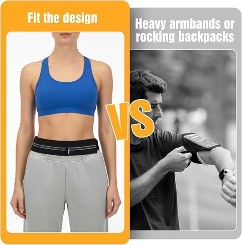 Slim Running Belt with 2 Pockets for women & Men,Runners Fanny Pack Phone Holder,Reflective Fanny Pack,Running Gear Accessories with Buckle(Black) in Saudi Arabia