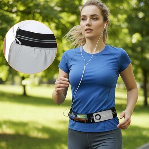 Slim Running Belt with 2 Pockets for women & Men,Runners Fanny Pack Phone Holder,Reflective Fanny Pack,Running Gear Accessories with Buckle(Black) in Saudi Arabia