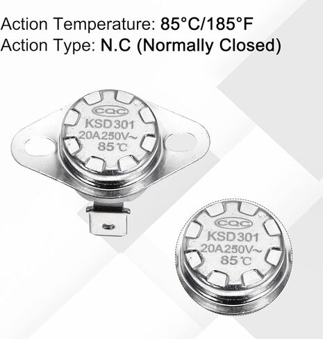uxcell 2 Pcs KSD301 Thermostat 160°C/320°F 20A Normally Closed N.C Adjust Snap Disc Temperature Switch with Terminal Wire for Microwaves,Oven,Coffee Maker,Ceramic Material in Saudi Arabia