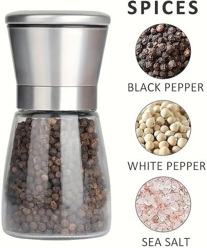 1/2pcs Stainless Steel Pepper Mill, Manual Sea Salt Mill, Home Kitchen Grinder, Refillable Peppercorn Grinding Device, Pepper Crusher, Kitchen Tools, Kitchen Essentials (1pcs) in Saudi Arabia