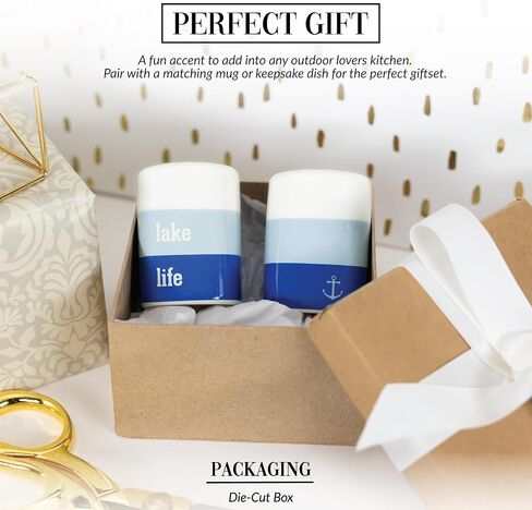 Pavilion Gift Company - Lake Life - 3 oz Salt & Pepper Ceramic Stoneware Shaker Set Cottage Waterfront in Saudi Arabia