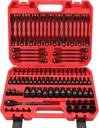 طقم مقبس نجمة E-TORX أنثى من SEDY 14 قطعة مع جراب أحمر، محرك 1/4 بوصة 3/8 بوصة 1/2 بوصة مجموعة مقابس نجوم خارجية للإناث، E4 - E24 in Kuwait