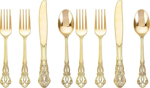 40PCS Gold Plastic Silverware - Heavy Duty Elegant Disposable Utensils - Gold Plastic Cutlery Set Includes 20 Forks, 10 Spoons, 10 Knives for Dinner, Parties, Weddings in Saudi Arabia