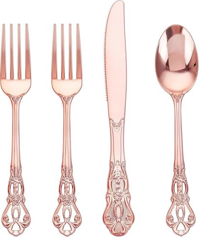 40PCS Gold Plastic Silverware - Heavy Duty Elegant Disposable Utensils - Gold Plastic Cutlery Set Includes 20 Forks, 10 Spoons, 10 Knives for Dinner, Parties, Weddings in Saudi Arabia
