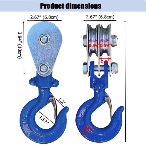 2 Ton Snatch Block with 360 Degree Swivel Hook Double Pulley for 3/8" Wire Rope Heavy Duty Pulley Lifting Block for Traction Truck Small Lifting Trolley Winch Parts (2 ton,1) in Saudi Arabia