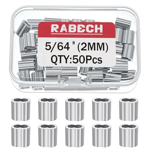 5/64 Inch Aluminum Crimping Loop Sleeve 5/64" 2MM Cable Ferrules Crimp Loops Sleeves for Wire Rope (Pack of 50Pcs) in Kuwait