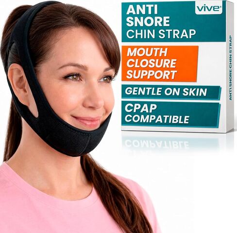 Vive Anti Snore Chin Strap for Sleeping - Stop Snoring Solution for CPAP Users - Airflow Head Band Device for Sleep Apnea Relief - Breathe Right, Mouth Breathing Prevention Accesories (Black) in Saudi Arabia