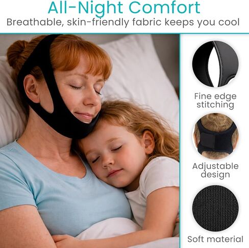 Vive Anti Snore Chin Strap for Sleeping - Stop Snoring Solution for CPAP Users - Airflow Head Band Device for Sleep Apnea Relief - Breathe Right, Mouth Breathing Prevention Accesories (Black) in Saudi Arabia
