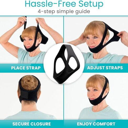 Vive Anti Snore Chin Strap for Sleeping - Stop Snoring Solution for CPAP Users - Airflow Head Band Device for Sleep Apnea Relief - Breathe Right, Mouth Breathing Prevention Accesories (Black) in Saudi Arabia