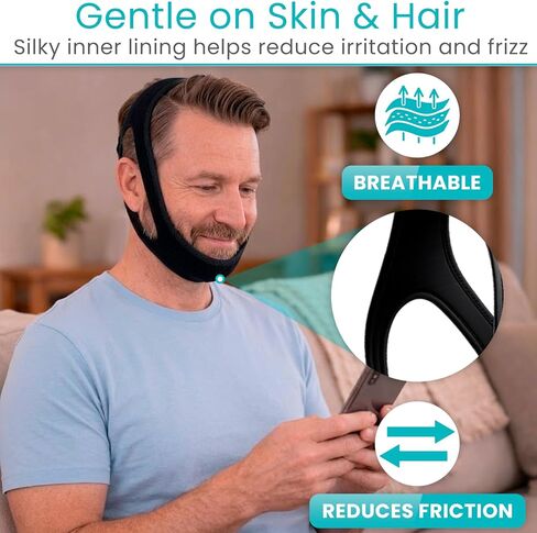 Vive Anti Snore Chin Strap for Sleeping - Stop Snoring Solution for CPAP Users - Airflow Head Band Device for Sleep Apnea Relief - Breathe Right, Mouth Breathing Prevention Accesories (Black) in Saudi Arabia
