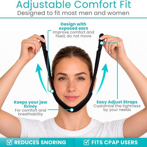 Vive Anti Snore Chin Strap for Sleeping - Stop Snoring Solution for CPAP Users - Airflow Head Band Device for Sleep Apnea Relief - Breathe Right, Mouth Breathing Prevention Accesories (Black) in Saudi Arabia