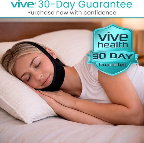 Vive Anti Snore Chin Strap for Sleeping - Stop Snoring Solution for CPAP Users - Airflow Head Band Device for Sleep Apnea Relief - Breathe Right, Mouth Breathing Prevention Accesories (Black) in Saudi Arabia
