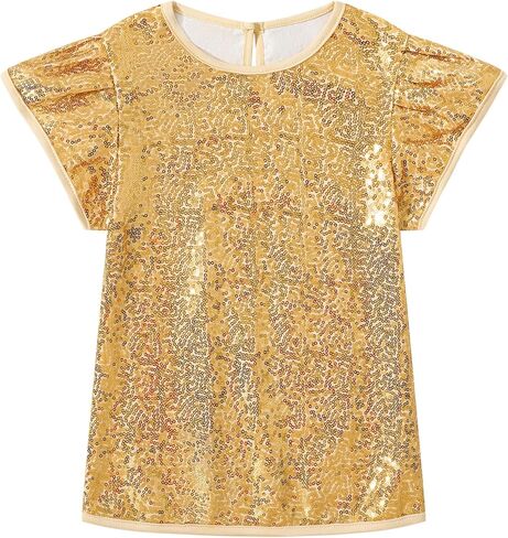 Girls Sequin Shirts Short Ruffle Sleeve Glitter Sparkly Tops Blouse Casual Club Party Shirt in Saudi Arabia