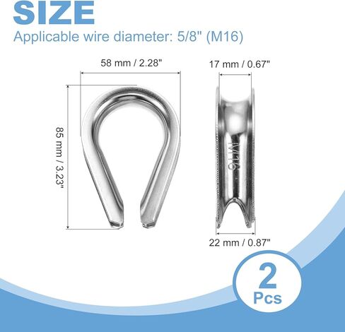 Uxcell 5/8" M16 كشتبان من الفولاذ المقاوم للصدأ، 304 كابل سلك من الفولاذ المقاوم للصدأ كشتبانات من الدرجة البحرية، فضي، قطعتان in Kuwait