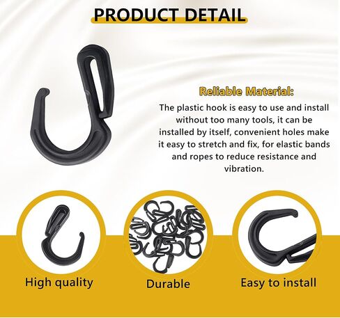20 PCS Black Plastic S Hooks for Bungee Cord and Cargo Net – Heavy Duty Elastic Rope Clips, Durable Plastic Hooks for Truck Net, Luggage Net, Bike, Garage, Outdoor Equipment in Saudi Arabia