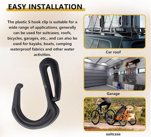 20 PCS Black Plastic S Hooks for Bungee Cord and Cargo Net – Heavy Duty Elastic Rope Clips, Durable Plastic Hooks for Truck Net, Luggage Net, Bike, Garage, Outdoor Equipment in Saudi Arabia